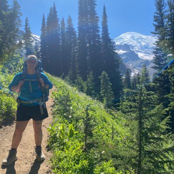 Outdoors Grant Writer Sarah Mitchell hiking the Wonderland Trail in Washington state Outdoors Grant Writer Sarah Mitchell hiking the Wonderland Trail in Washington state