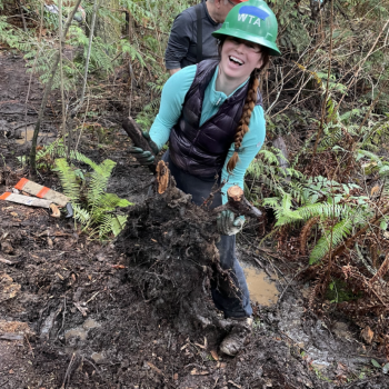 Volunteering with the Washington Trails Association Outdoors grant writer Sarah Mitchell volunteering with the Washington Trails Association